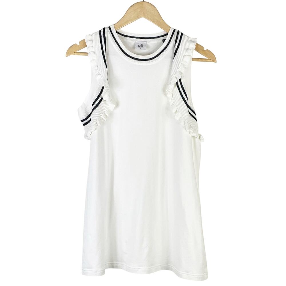 Cabi Women's White Sleeveless Top Black Stripe Size Small NWOT Nautical Coastal